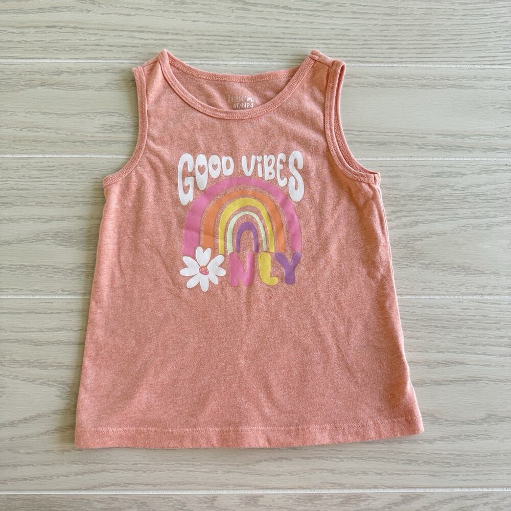 Garanimals Tank Top Girls Size 4T/NP4 Coral Rainbow Graphic Good Vibes